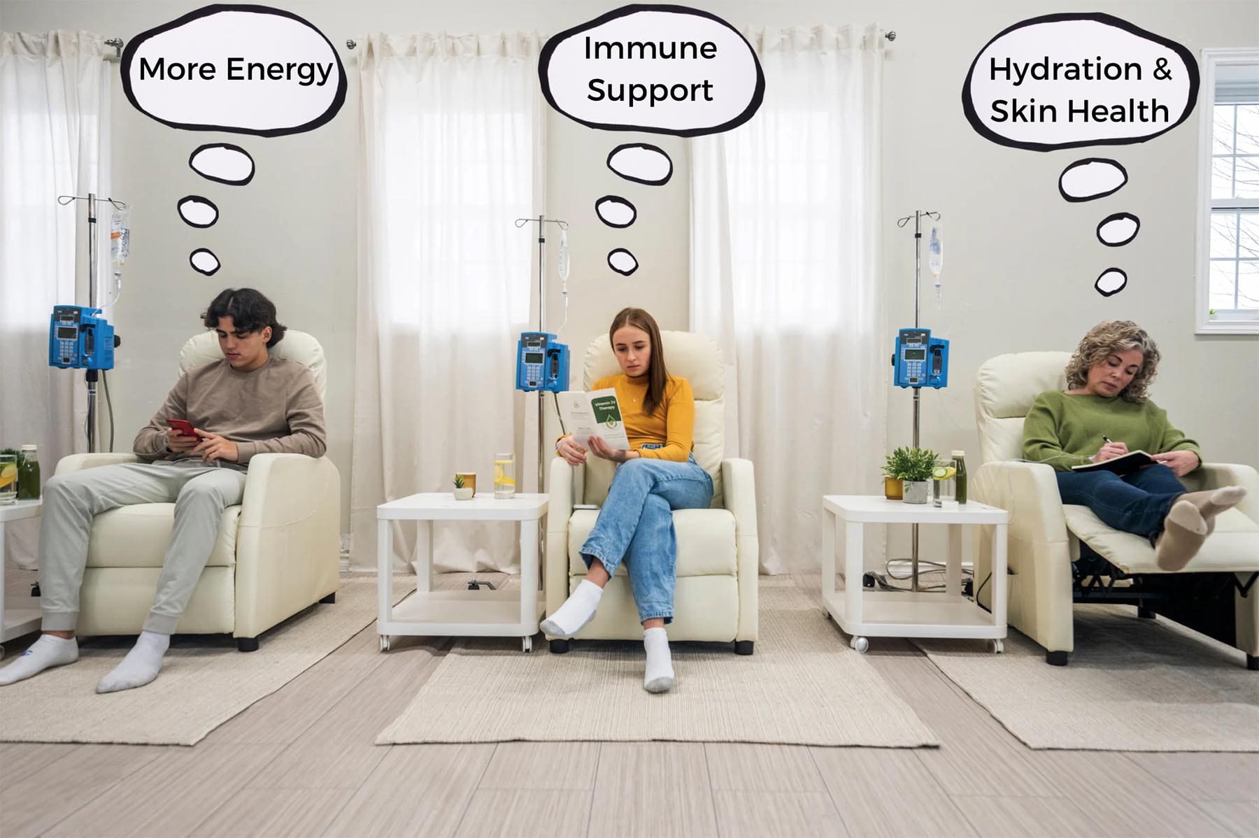 benefits of IV therapy including energy boost, hydration, immune support, and mental clarity